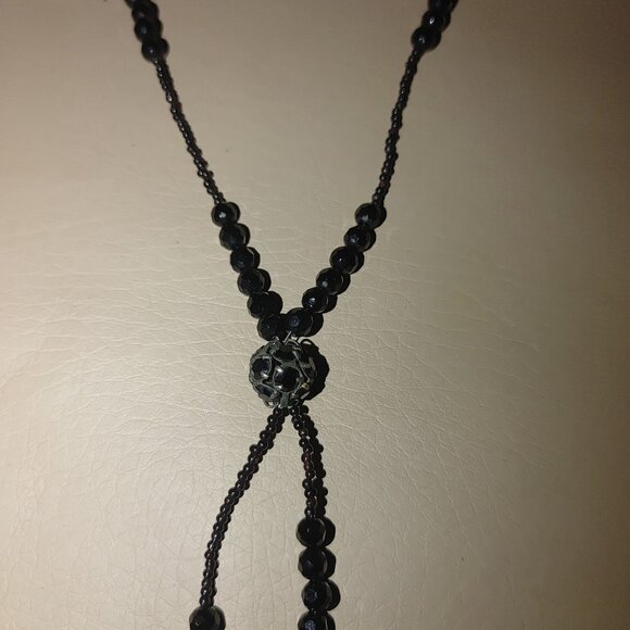 925 Tassels Black Faceted Beaded Necklace Mourning Vintage Victorian Jet Glass - Picture 10 of 16